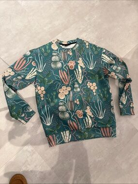 Teal Botanical Print Crewneck Sweatshirt